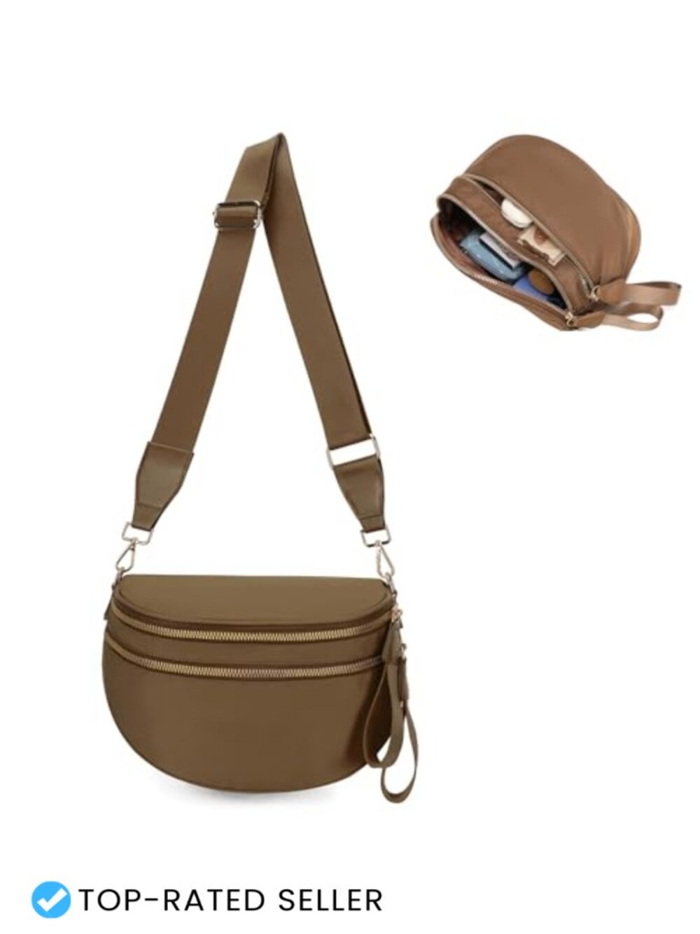 Checkered Crossbody Bag Nylon Sling Bag Wide Strap Adjustable Hands-Free